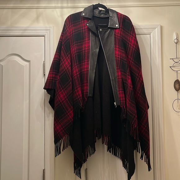 The Kooples Moto Plaid Fringe Cape/Poncho - Picture 4 of 8